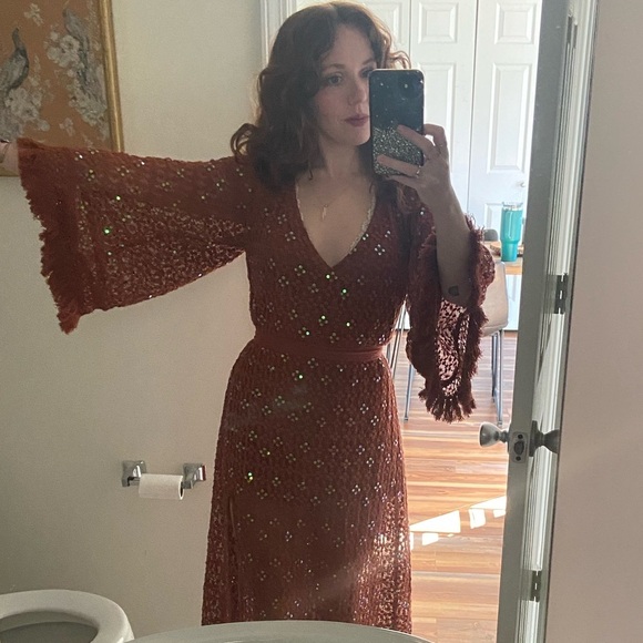 Burnt Orange Sequined Crochet Dress size XS/S by Sundress - Picture 12 of 13